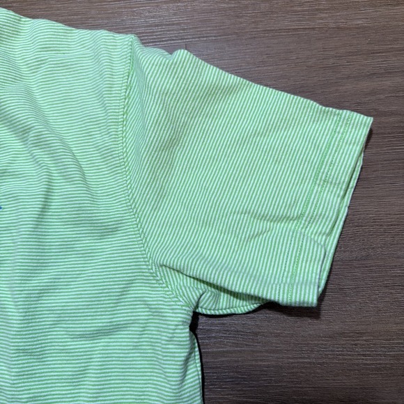 Relwen Men's Small Ringspun Jersey Polo Lime Green & White Striped Single Pocket - Picture 3 of 10